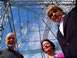 Glastonbury organizer Michael Eavis, Camelot artist Terri Hogan and PTTP Managing Director JJ Edgell meet under the famous pyramid stage during the 2008 Glastonbury festival preparations.